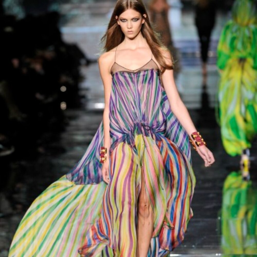 Roberto Cavalli KARLIE KLOSS runway vintage MAXI DRESS colorful rainbow.